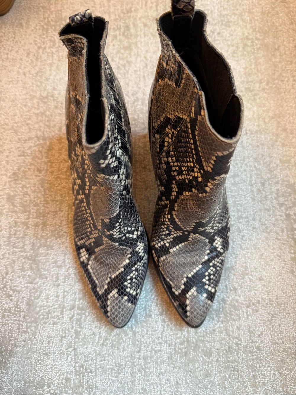 Marc Fisher Snake-Print Pointed Toe Ankle Boots - Black/Gray